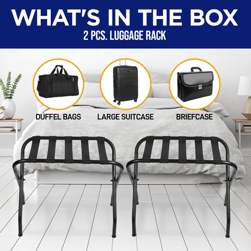 Vista 6 de Lifemaster Portaequipajes de Metal - Paquete de 2 Plegables, Fácil Montaje, Ahorro de Espacio y Elegantes Soportes de Maleta para Huéspedes