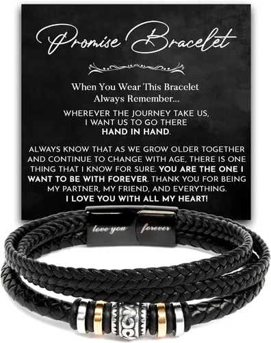Vista 18 de Pulsera Promesa Para Él, Pulsera de Cuero Trenzado y Acero Inoxidable con Infinito, Letra "Te Amo Para Siempre", Regalos de Promesa Para Hombre