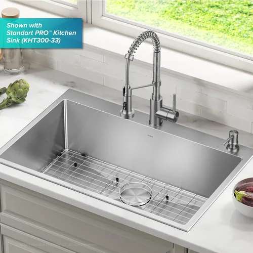 Vista 5 de Dispensador de jabón y loción de cocina Kraus en acero inoxidable libre de manchas, KSD-54SFS Acero inoxidable sin manchas.