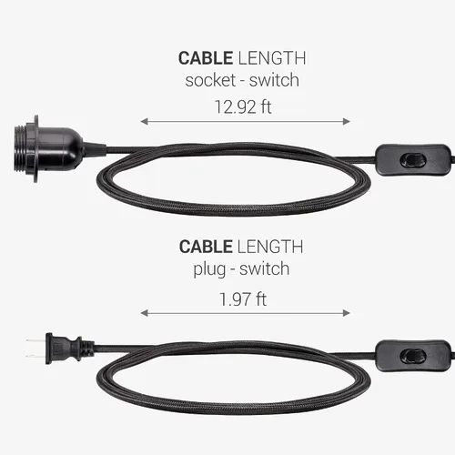 Vista 5 de kwmobile Cable de luz enchufable, cable de lámpara colgante de tela de 15 pies de largo con enchufe, enchufe E26, para colgar iluminación de techo