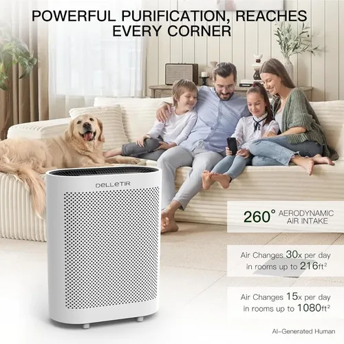 Vista 2 de Purificador de aire True HEPA GL-FS32 Sistema de filtración de 4 etapas, funcionamiento ultrasilencioso y sensor de calidad del aire, ideal