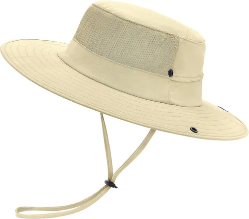 Vista 11 de Cooling Sun Bucket Hat, UPF 50+ Wide Brim Boonie Hat with Ponytail Hole 01 Gris claro
