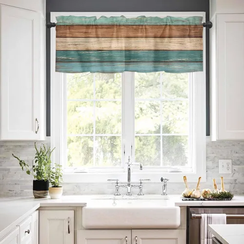 Vista 113 de Cenefa de cortina con lazo rojo de Navidad para ventanas, sala de estar, cocina, baño, granja, bolas de Navidad de acuarela con diseño de bayas