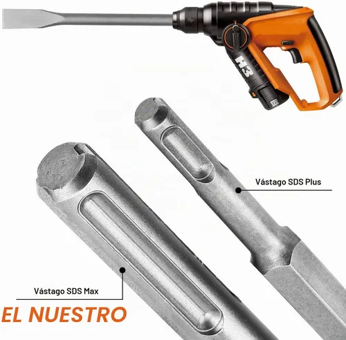 Vista 4 de CertBuy - Juego de 6 brocas de martillo rotatorio SDS Max para concreto - Incluye cinceles de punta, planos y de escalado