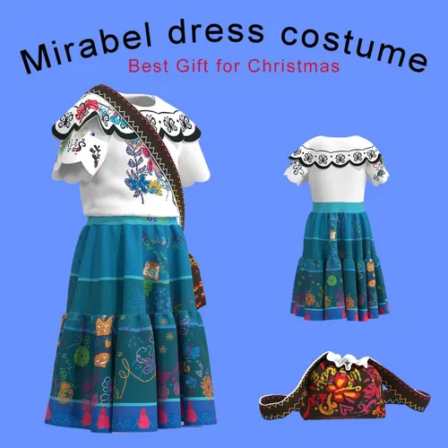 Vista 2 de Encanto Disfraz para niñas Maribel Encanto Disfraces con bolsa Isabela Fantástico vestido Mirabel Falda Trajes para Halloween