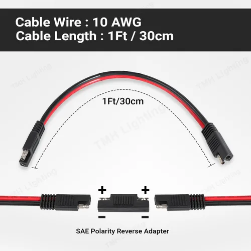 Vista 3 de TMH Cable de extensión de 10 AWG – 1 pie SAE a SAE de desconexión rápida, conector de mazo de cables de desconexión rápida, cable de extensión
