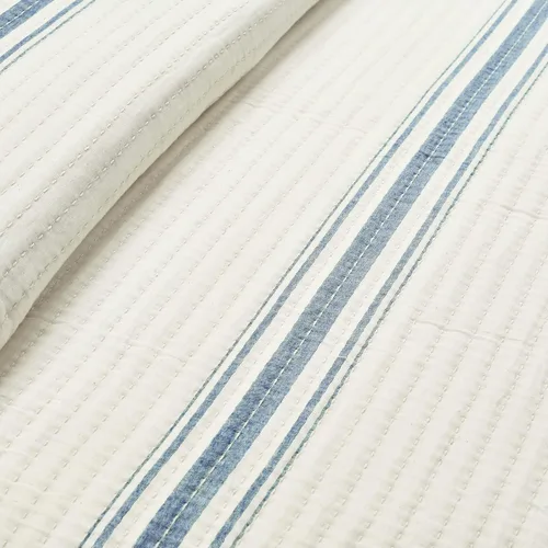Vista 4 de Lush Decor Colcha/Cubrecama de Algodón Tejido con Puntada Pick Stitch Kantha de Rayas Estilo Granja, 104" An x 90" L, King, Azul - Ropa de Cama a