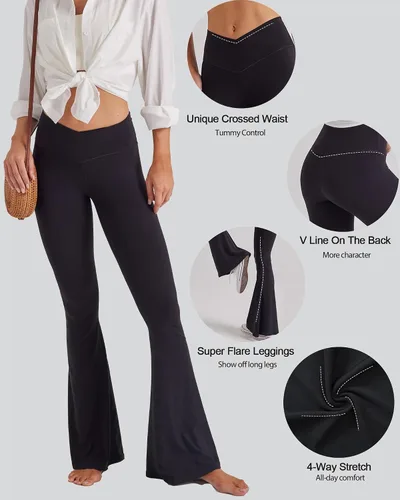 Vista 4 de TOPYOGAS Leggings de cintura alta para mujer, pantalones de yoga cruzados de pierna ancha con control de abdomen, leggings de yoga con corte de bota
