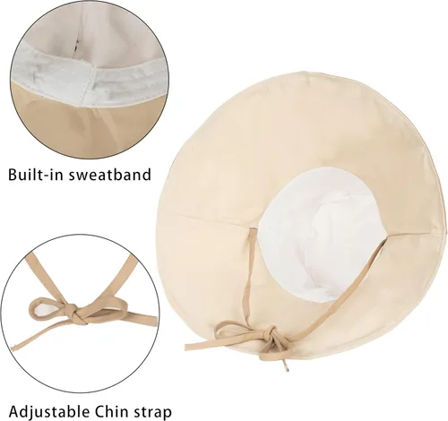 Vista 2 de Sombrero de sol de ala ancha UPF 50+ para mujer, transpirable, con protección UV, plegable para la playa al aire libre Beige