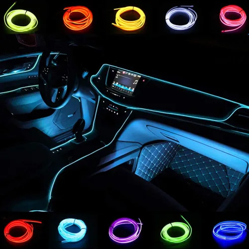 Vista 14 de ABALDI Luces Interiores de Coche Cable de Alambre EL Luces de Neón Ambiente Brillante Estroboscópico Electroluminiscente para Decoración