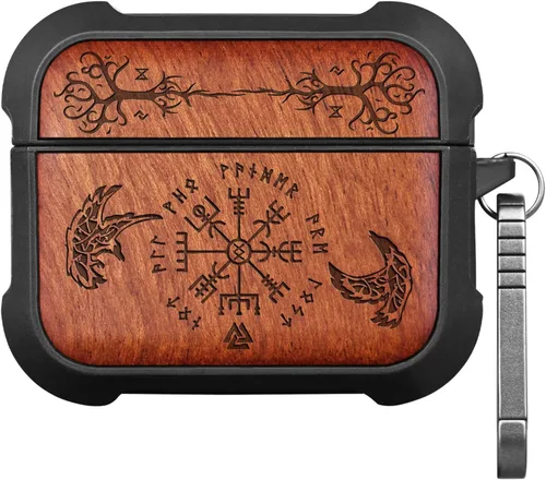 Vista 12 de Carveit - Funda de madera maciza para AirPods Pro 2, bandera estadounidense, color negro
