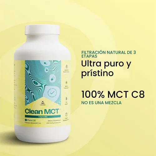 Vista 4 de LevelUp Clean MCT - Cápsulas de aceite 100% caprílico C8 para energía, concentración, control de peso, salud intestinal, supercombustible cerebral