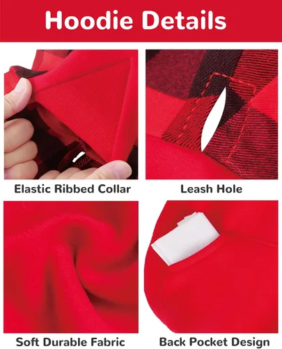 Vista 2 de Sudadera con capucha para perro pequeño, 100 % algodón, ropa de perro a cuadros de búfalo para perro, hembra, niño, bulldog francés, ropa