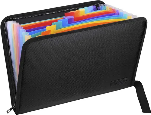 Vista 13 de Carpeta de archivos expansible, organizador de documentos importante, bolsa de documentos ignífuga e impermeable con tamaño A4, 3 bolsillos, cierre