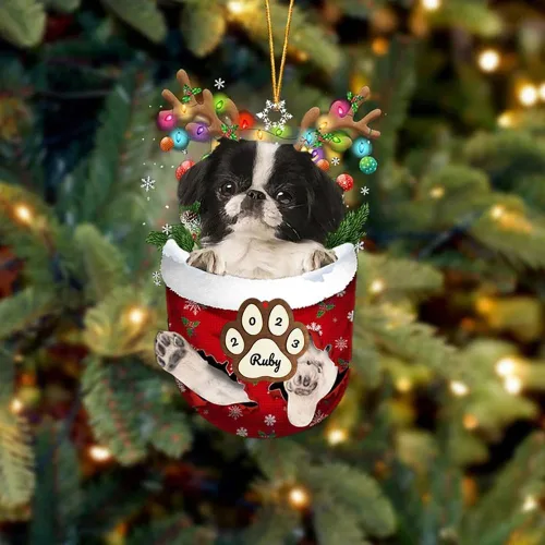 Vista 230 de Adornos personalizados de Pug cervatillo – Decoración personalizada para árbol de Navidad con patas de bolsillo de nieve