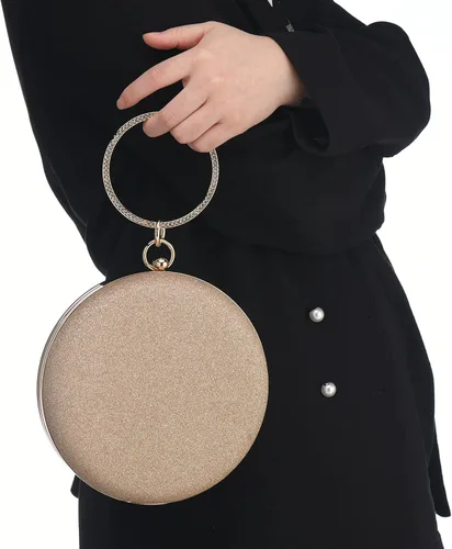 Vista 2 de Bolso redondo de noche con purpurina brillante y asa superior para fiesta cruz bolso de hombro para boda novia