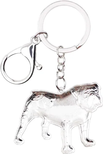 Vista 4 de WEVENI Llavero de bulldog inglés antiguo de aleación esmaltada, accesorios para mascotas, joyería para mujeres y niñas, cartera, mochila, encantos