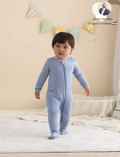 Vista 4 de Jimonda Pijama de bambú, pies de una pieza unisex para bebé, cierre de cremallera de 2 vías..