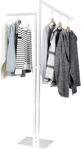 Vista 8 de Ripeng Perchero de ropa de 2 vías con brazos rectos e inclinados, perchero de ropa resistente para restaurantes minoristas, pantalla de Negro