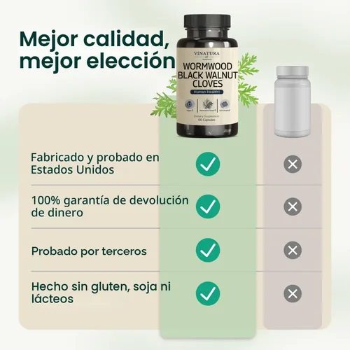 Vista 6 de VINATURA Cápsulas de clavo de nogal negro de ajenjo, fórmula de limpieza, desintoxicación, protector intestinal para humanos, con hierba de ajenjo