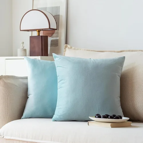 Vista 7 de NiNi ALL - Fundas de almohada decorativas de terciopelo 30x30 cm, paquete de 2 unidades, color azul bebé, suaves para sofá, dormitorio, sala