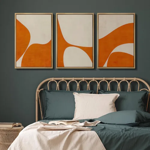 Vista 154 de SIGNFORD - Set de obras de arte en lienzo enmarcado para pared, ilustraciones abstractas de neblina del desierto en tonos neutros beige y marrón