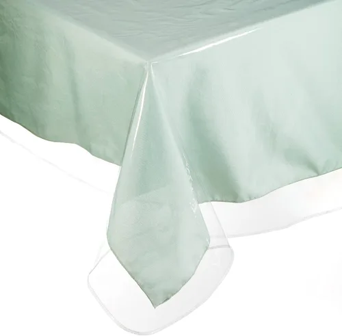 Vista 2 de Yourtablecloth Mantel de vinilo transparente resistente de 6 mil (54 x 70 pulgadas, oblongo), fácil de limpiar y altamente duradero, viene en borde