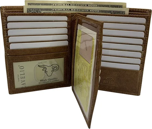 Vista 2 de MARSHAL Bifold - Cartera de piel auténtica con bloqueo RFID para hombres, ranuras para tarjetas, 2 compartimentos para billetes, ventanas