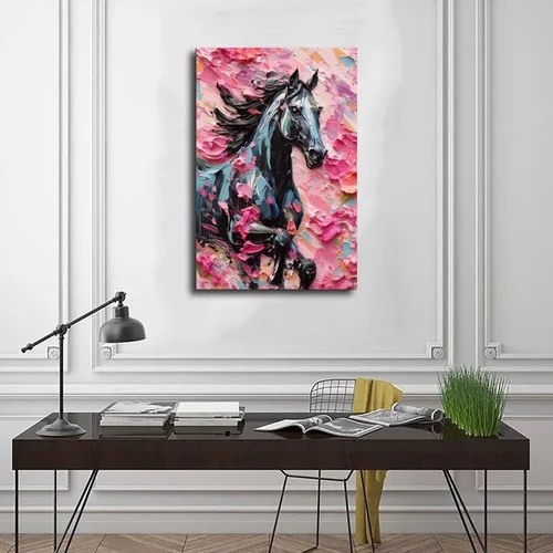 Vista 3 de Fyzuf Arte de pared de caballo pintura al óleo sobre lienzo, póster de caballo cubismo colorido de caballos lindos caballos estéticos, póster