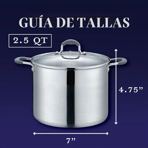 Vista 2 de CONCORD Olla de acero inoxidable con tapa de vidrio (compatible con inducción) ((2.5 QT)