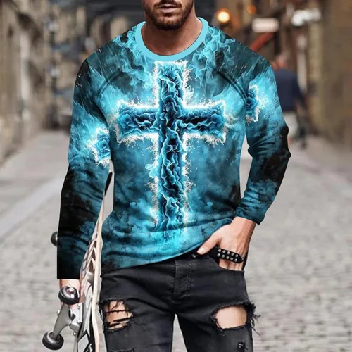 Vista 2 de Camisetas de manga larga para hombre, camisetas gráficas divertidas, camisetas de cuello redondo grandes y altas, camisetas deportivas casuales
