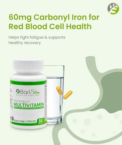 Vista 4 de BariSlim Cápsula multivitamínica bariátrica Once Daily - 60 mg de hierro - Vitamina bariátrica y suplemento para poscirugía incluyendo bypass