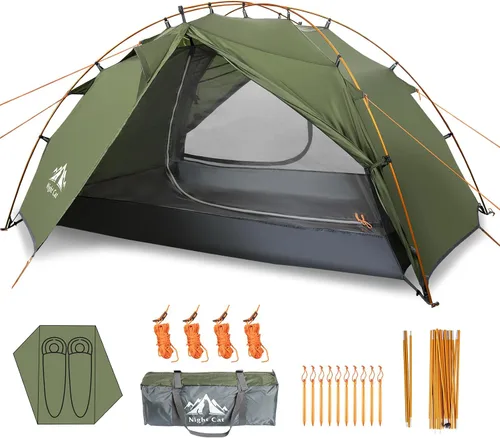 Vista 9 de Night Cat Tiendas de campaña para mochileros 2 personas Configuración rápida Tienda de camping de senderismo con poste plegable Doble capa Dos