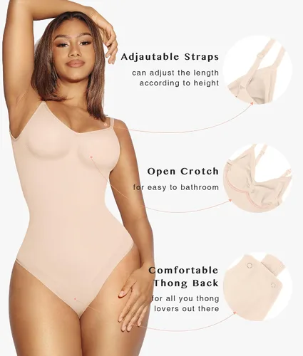 Vista 4 de FeelinGirl Shapewear Bodysuit for Women Tummy Control Thong Body Shaper Backless Seamless Bodysuit