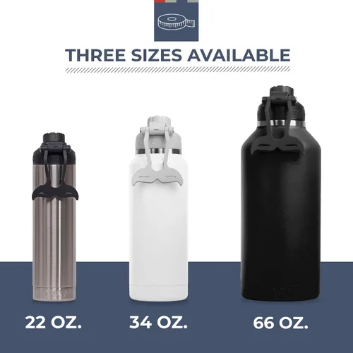 Vista 5 de ORCA Hydra - Botella de agua de acero inoxidable aislada de 34 onzas con acabado en polvo y mango de silicona Whale Tale Handle - Botella deportiva