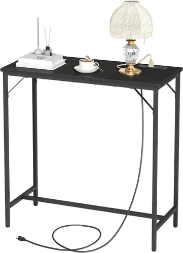 Vista 9 de HOOBRO Mesa de bar con estación de carga, mesa de pub rectangular, mesa de café alta, mesa de bar de altura de mostrador, mesa de comedor estrecha