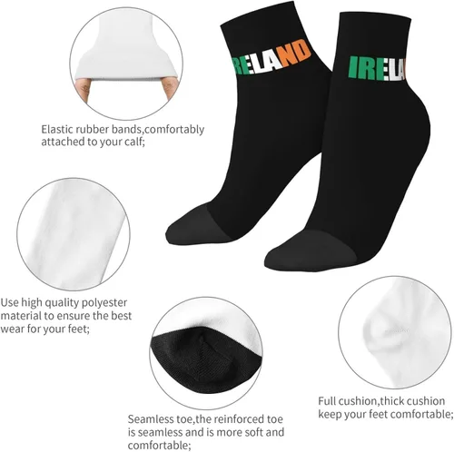 Vista 5 de GDJF Ireland Flag Irish Text Word Art Ankle Socks Winter Low Cut Sports Warm Comfort Breathable Casual Socks For Mens And Womens