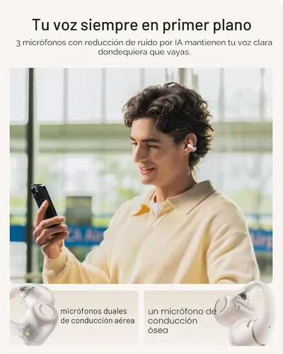 Vista 6 de SHOKZ OpenDots 2 - Auriculares con clip de oreja abierta, color blanco Blanco perla