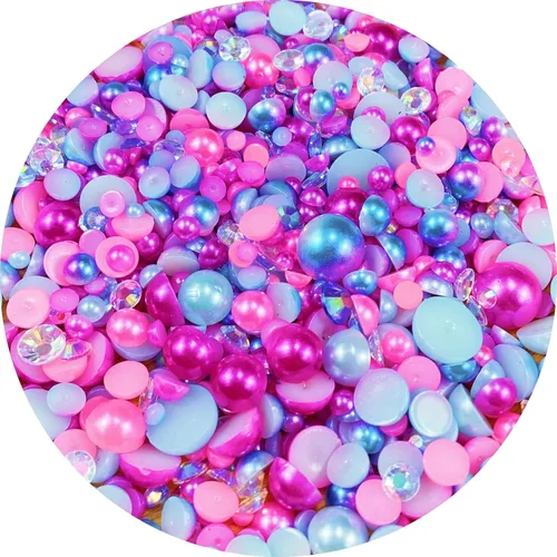 Vista 31 de Cuentas de resina con diamantes de imitación, mitad redonda, cuentas de perlas planas de 30 g, cuentas de media perla con diamantes de imitación
