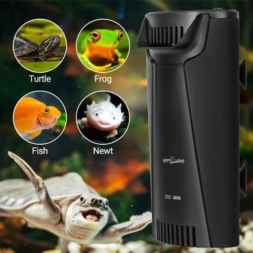 Vista 8 de Reptizoo - Filtro interno silencioso para tanque de tortugas, filtro de esquina de acuario de 92 GPH con biofiltración de 3 etapas, flujo ajustable