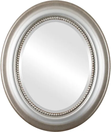 Vista 23 de OVALCREST Espejo de pared ovalado biselado para decoración del hogar, estilo patrimonial, espray plateado, dimensiones exteriores de 25 x 29 pulgadas
