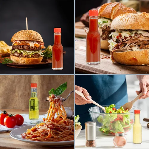 Vista 3 de Cornucopia Brands Mini botellas de salsa picante de 3 onzas (paquete de 24) botellas de salsa pequeña con tapas rojas, insertos de gotero y bandas