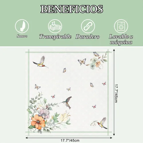 Vista 3 de Country Flower Bird - Juego de 6 servilletas de tela 100% algodón 01-flor pájaro