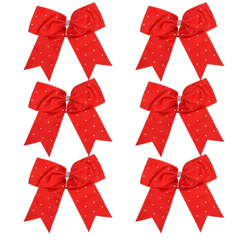 Vista 34 de Lazos de animadora jumbo de 8 pulgadas con diamantes de imitación brillantes para cola de caballo, lazos de porrista, 6 unidades, color negro