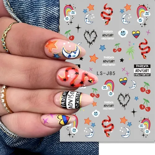 Vista 5 de 6 hojas de calcomanías de arte de uñas de Halloween, lindas calcomanías de fantasma, 3D, autoadhesivas, telaraña, murciélago, calabaza, decoración
