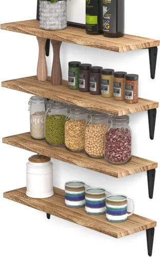 Vista 5 de Wallniture Arras - Estantes flotantes para almacenamiento de pared, estantes de pared de madera para organización y almacenamiento de cocina, juego