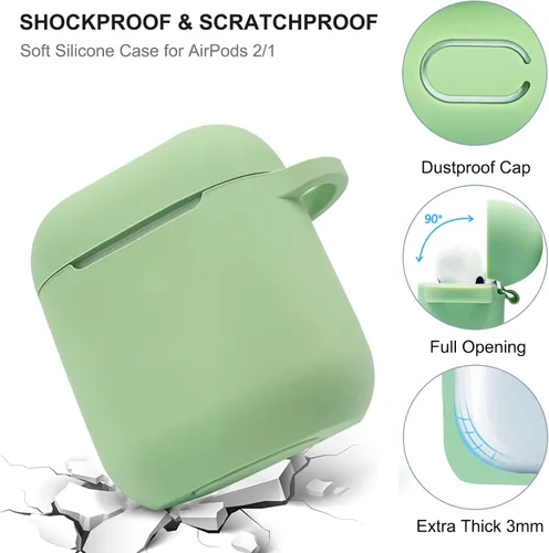 Vista 3 de Funda compatible con AirPods, funda protectora de silicona suave con llavero de pulsera, compatible con Apple AirPods de 2ª generación de 1ª Verde