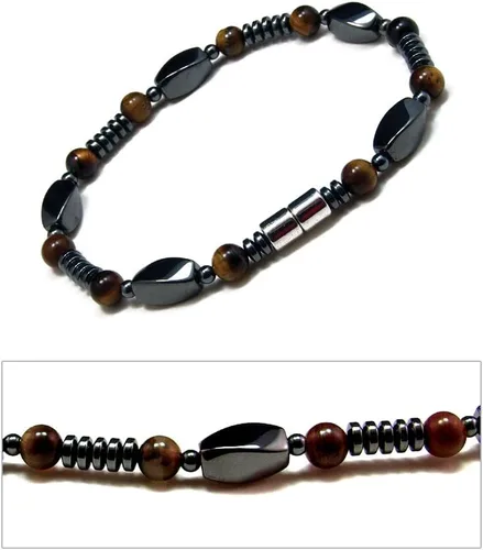 Vista 2 de Accents Kingdom Elegante pulsera magnética de hematita con cuentas de ojo de tigre