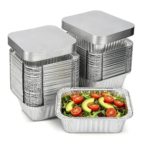Vista 9 de Sartenes de aluminio pequeños de 1 libra con tapas (paquete de 40 – 5 x 4 pulgadas), utensilios de cocina desechables – tapas de cartón
