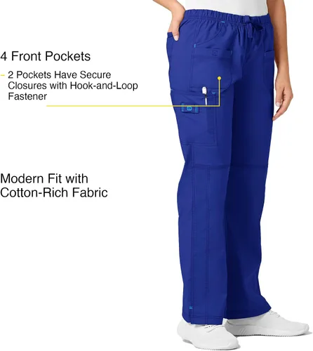 Vista 3 de WonderWink Wonderflex Faith - Pantalón estilo hospitalario para mujer, M Petite, Azul Galaxia